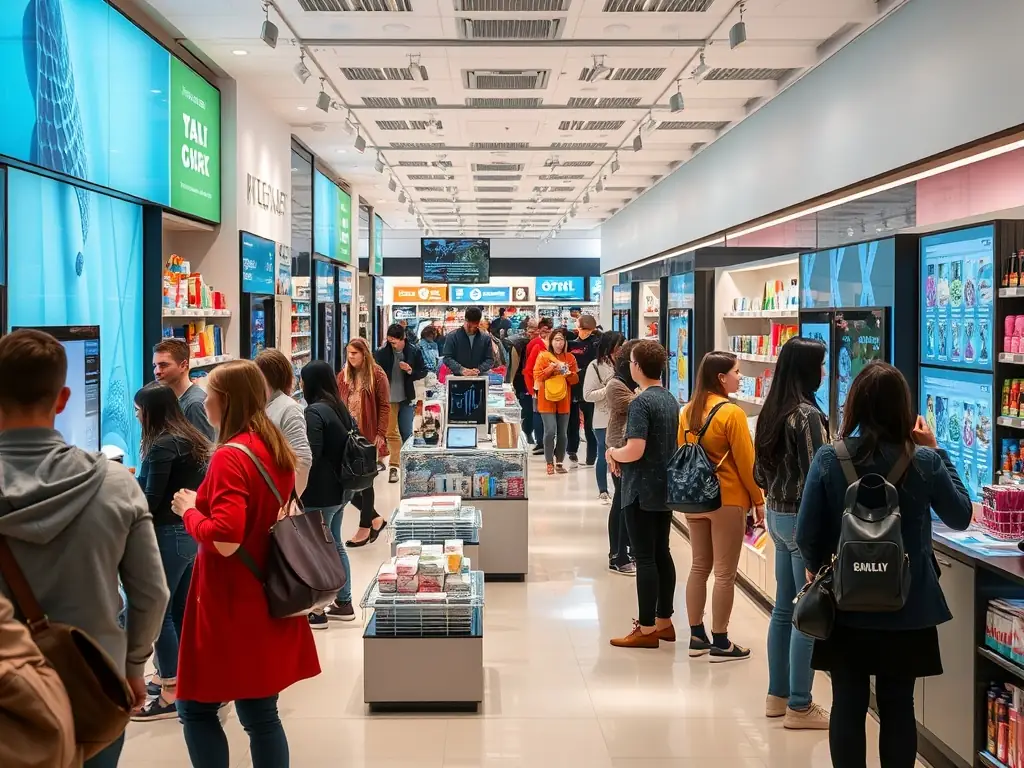 A retail store with AI-powered systems enhancing customer experience.